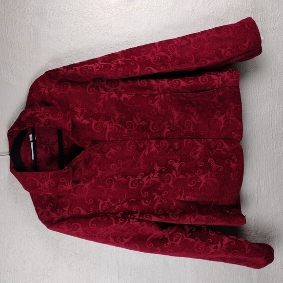 Croft & Barrow Deep Red Embroidered Tapestry Collared Button Front Jacket - Picture 2 of 16
